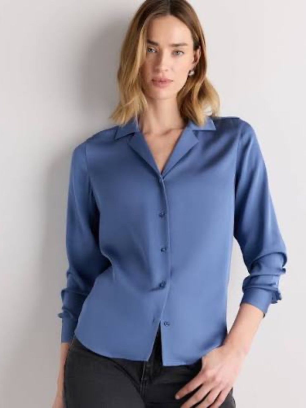 Quince Washable Stretch Silk Notch Collar Blouse